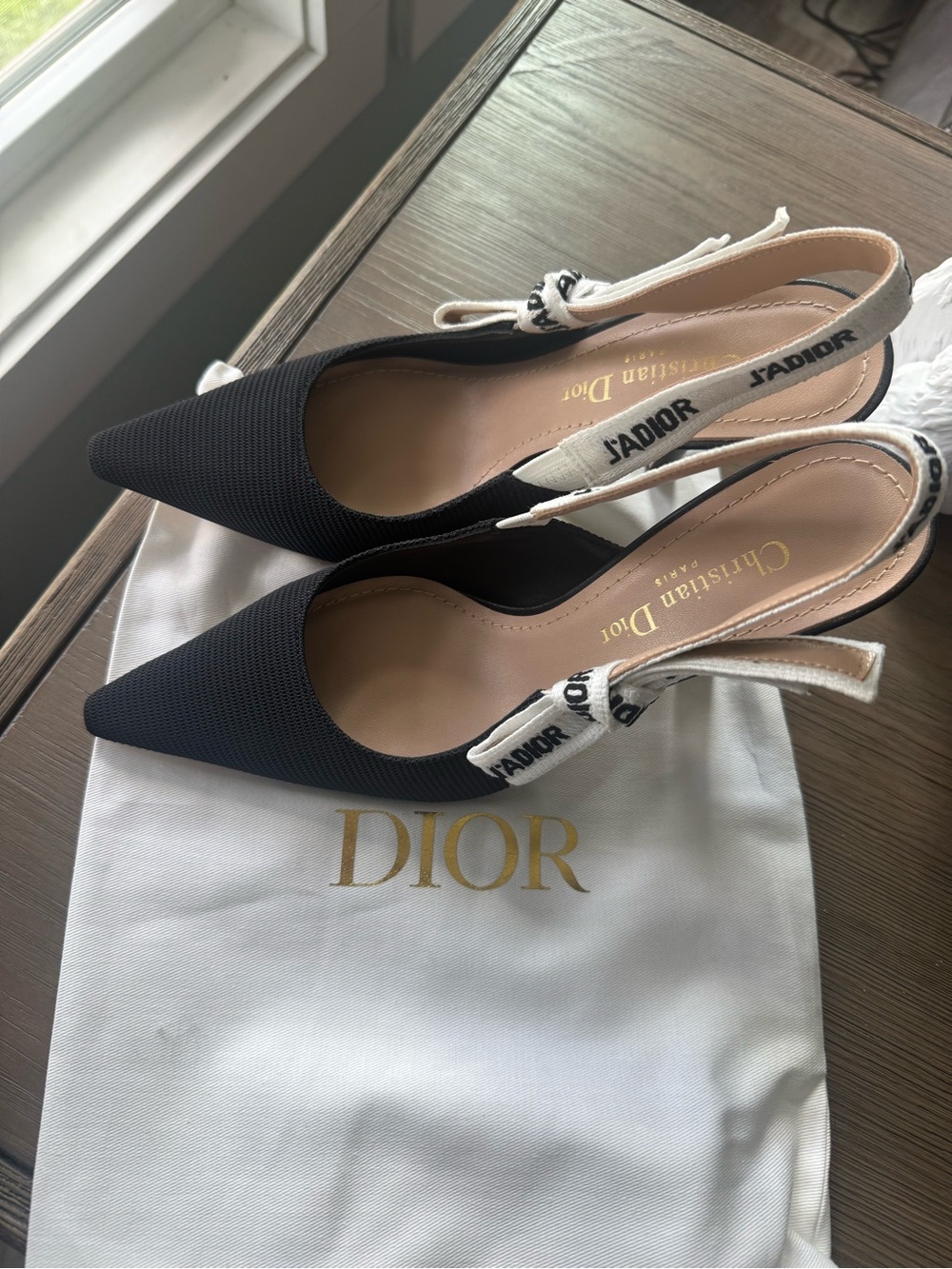 Dior Black Pointed J'Adior Slingback Mules